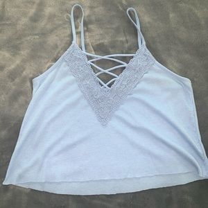 american eagle blue lace cross cross tank top